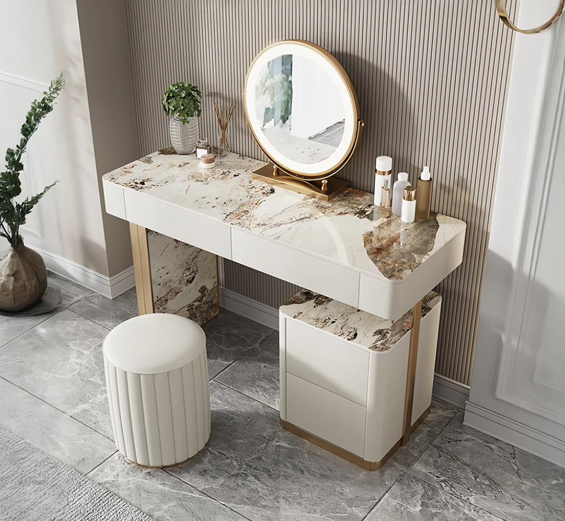 Katungi Dressing Table in Cream Sintered Stone | BespokeHaven™