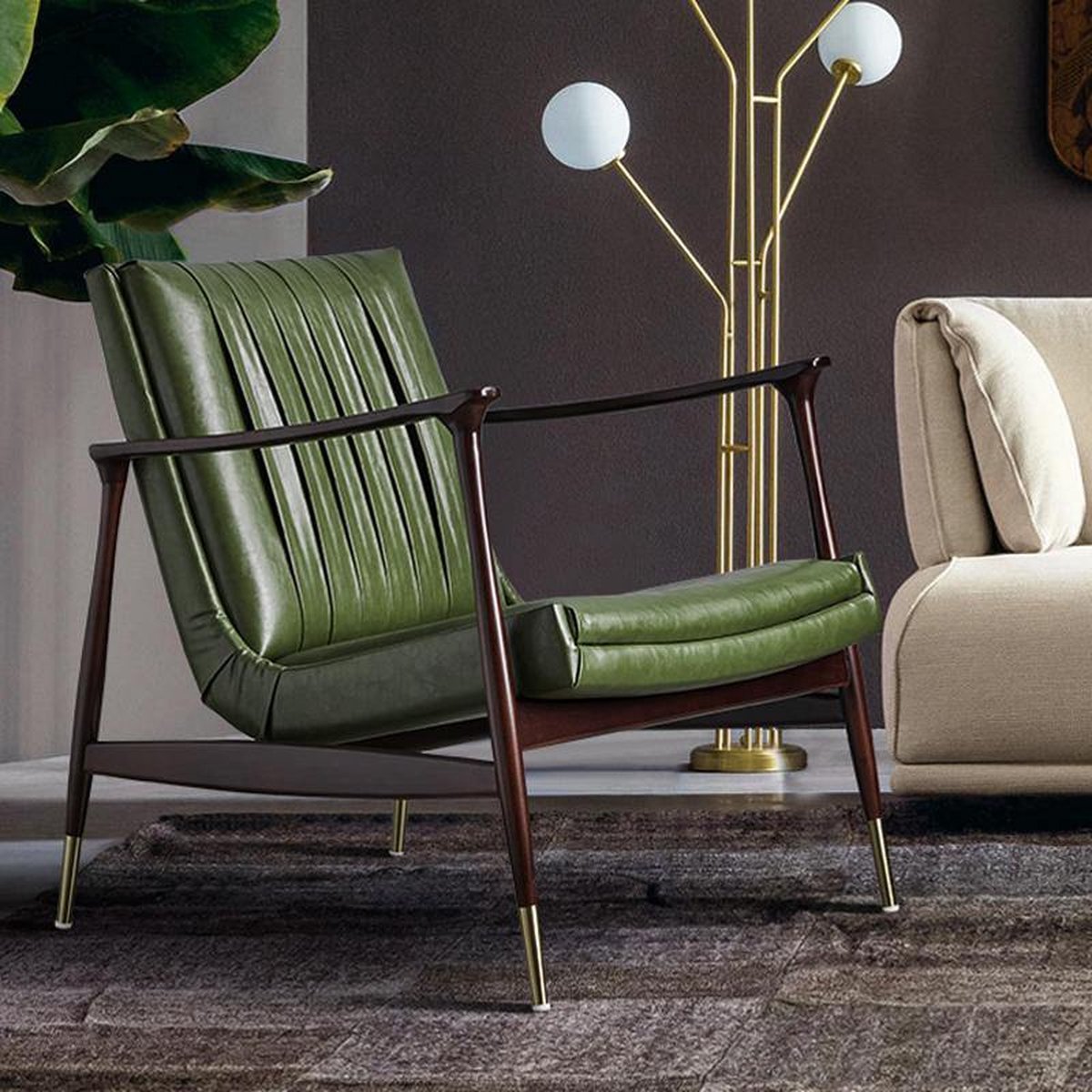 Juno CH02 Armchair - Stylish Green Leather & Wood | BespokeHaven™