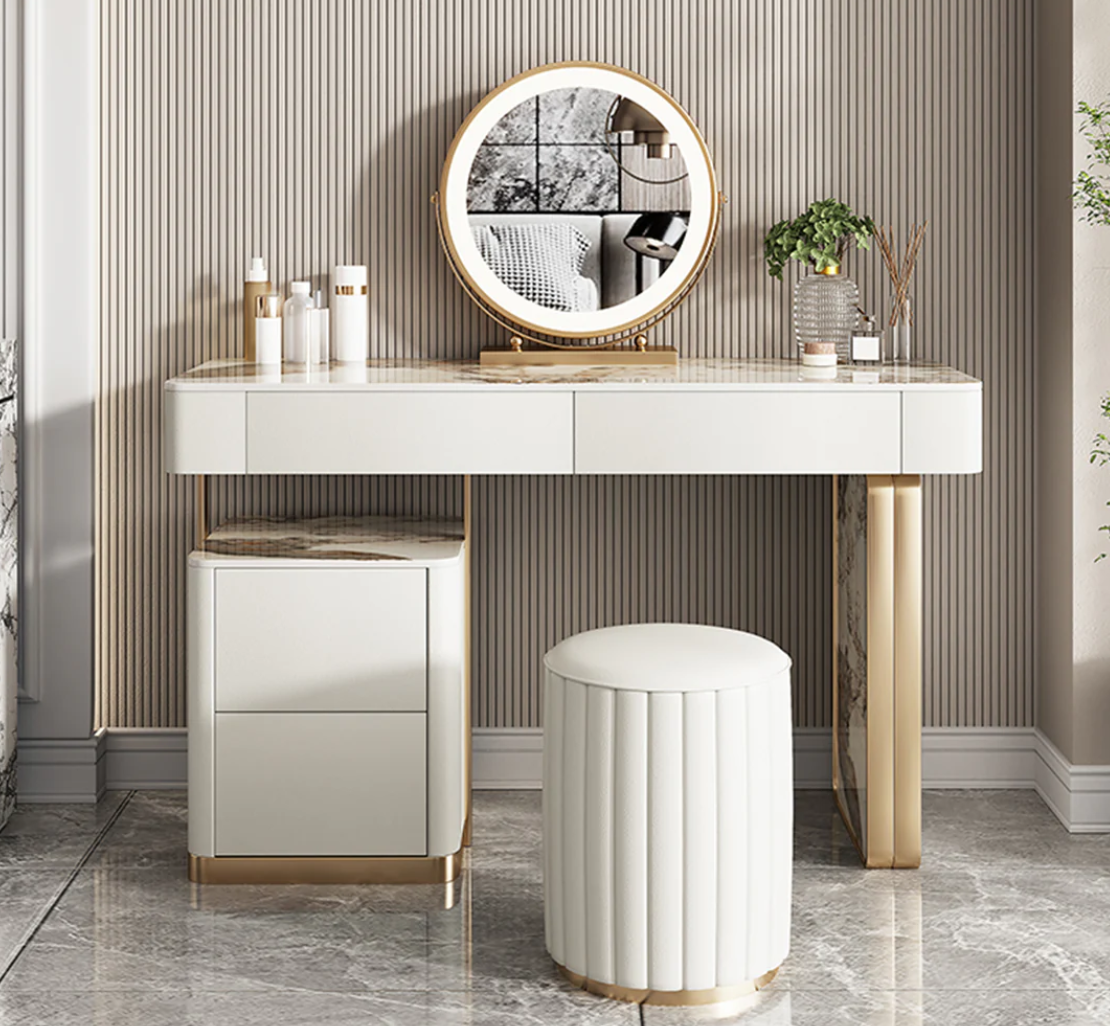 Katungi Dressing Table in Cream Sintered Stone | BespokeHaven™