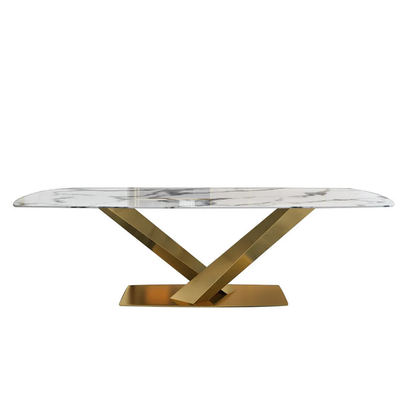 LUCI Dining Table - Marble Top & Gold Metal Base | BespokeHaven™