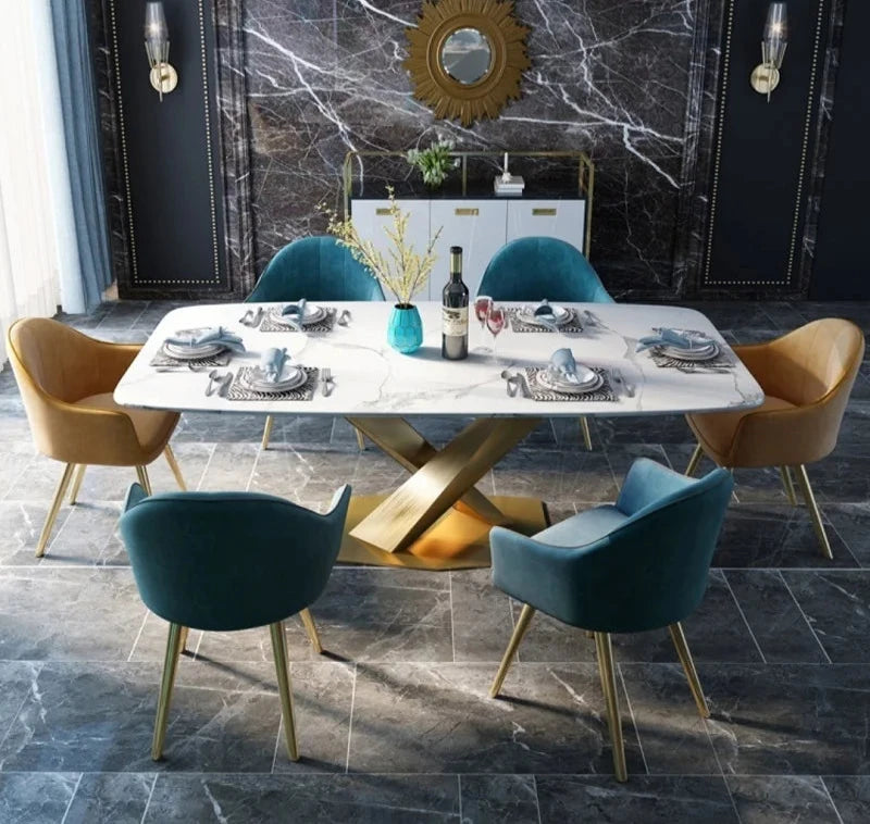 LUCI Dining Table - Marble Top & Gold Metal Base | BespokeHaven™