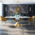 LUCI Dining Table - Marble Top & Gold Metal Base | BespokeHaven™