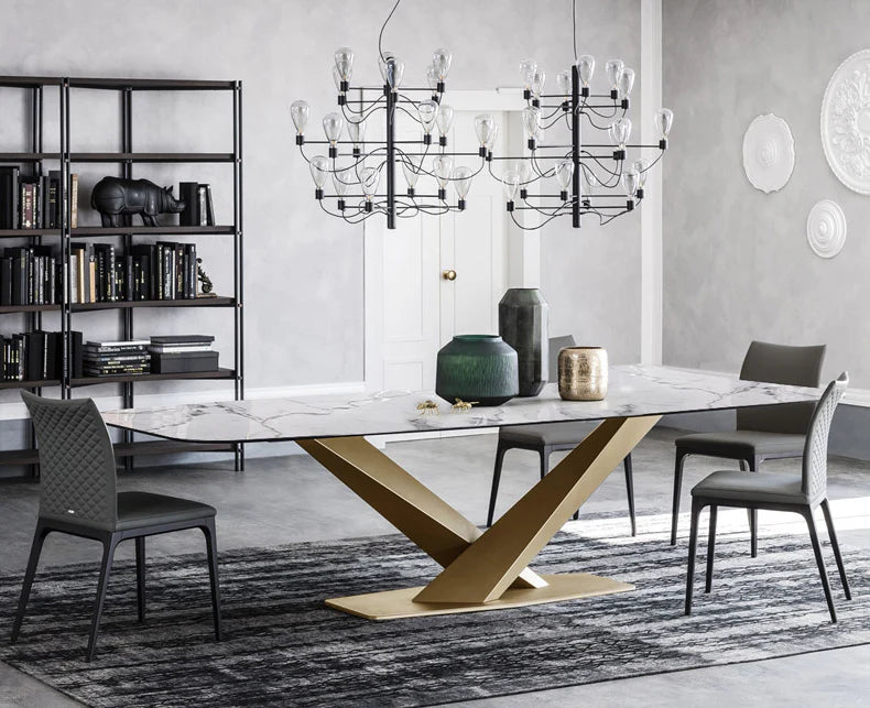 LUCI Dining Table - Marble Top & Gold Metal Base | BespokeHaven™